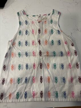 J. Crew White Tank Top with Multicolor Arrow Motif